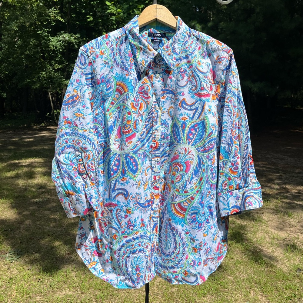 Chaps Paisley Button-Up Shirt Blouse Women’s Size 2X Plus Size Boho - Picture 1 of 16
